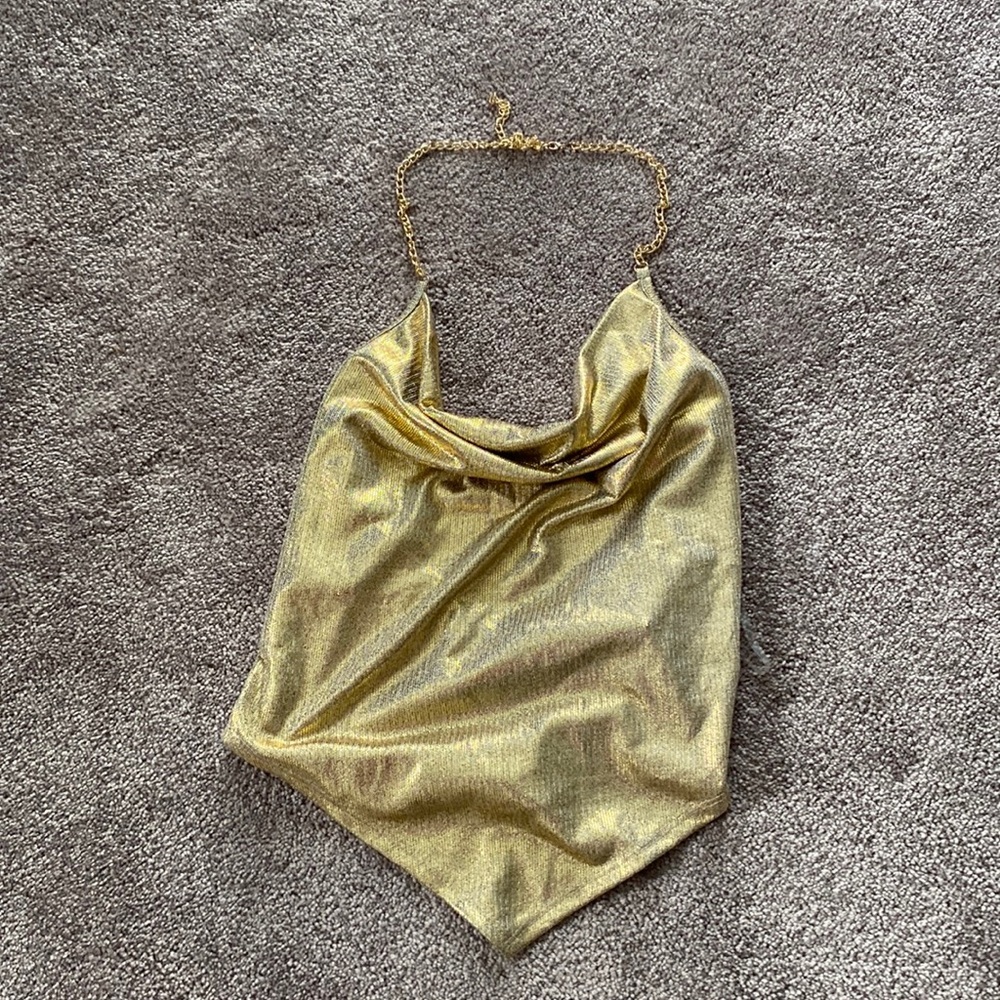 Hazy Daze Gold Halter Cowl Neck Bandana Top Y2K Party Club SIZE XL